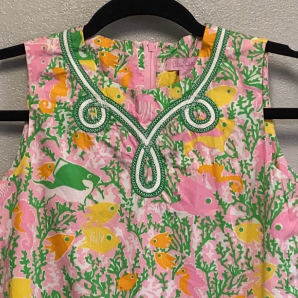 Lilly Pulitzer Girls Size 12 Lined Fish Seahorse Colorful Pockets Shift Dress - Picture 2 of 7